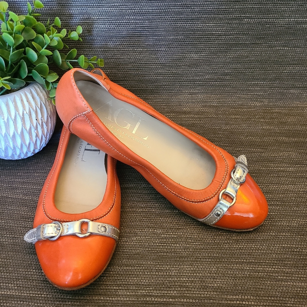 AGL Orange Cap Toe Ballet flats with Silver Details Size 37 (US6.5)